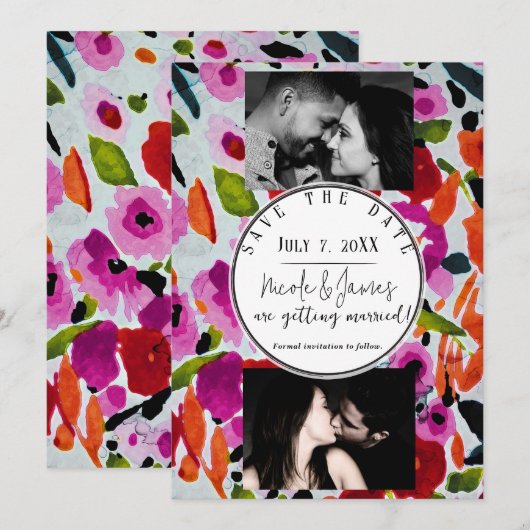 Pop van Vetgedrukte Kleur Inky Waterverf Save The Kaart (Voorkant / Achterkant)