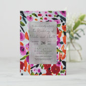 Pop van Vette Kleur Inky Waterverf Flowers Wedding Kaart (Staand voorkant)