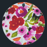 Pop van Vette Kleur Inky Waterverf Flowers Wedding Ronde Sticker<br><div class="desc">Pas aan met om het even welke tekst.</div>