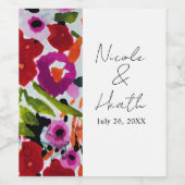 Pop van Vette Kleur Inky Waterverf Flowers Wedding Wijn Etiket (Enkel label)