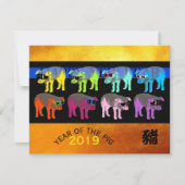 Pop Varkenjaar Chinees Gold Papercut 4,25x5,5 Flat Kaart (Voorkant)