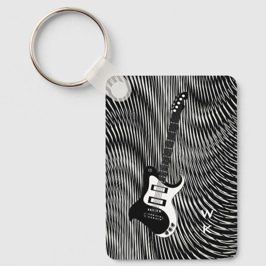 Pop voor zwart-wit-gitaartrippy sleutelhanger (Voorkant)