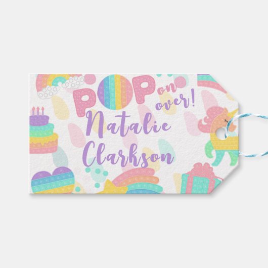 Pop voorbij! Pastel pop het verjaardagskind Cadeaulabel (Voorkant (Horizontaal))