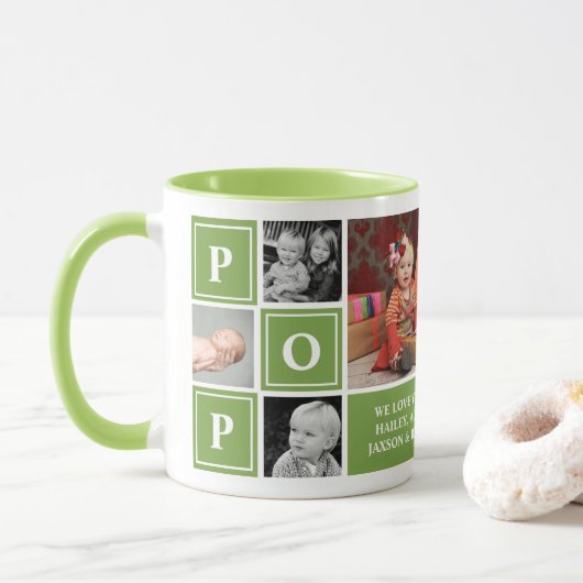 Pop We Love You Groene Aangepaste Fotocollage Mok (Met donut)
