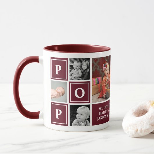 Pop Wij Houden Van Jou Maroon Aangepaste Fotocolla Mok (Met donut)
