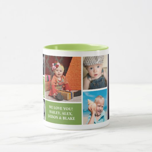Pop Wij houden van u Groene Aangepaste Foto Collag Mok (Midden)