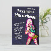 Pop Zanger Cartoon Tiener Meisje 14e Verjaardag Kaart (Staand voorkant)