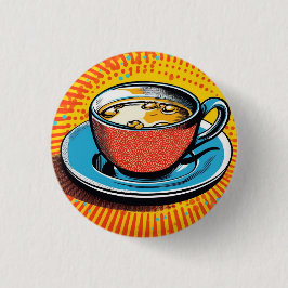 Popart-badge, speld, knoop. Kopje thee popart Ronde Button 3,2 Cm