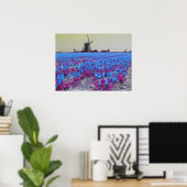 Popart Blue Tulips Windmills Landschap Poster (Thuiskantoor)