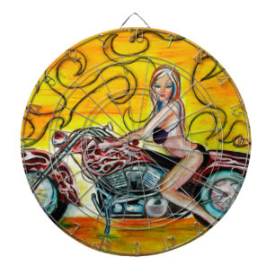Popart Girl op een motorfiets Dartbord