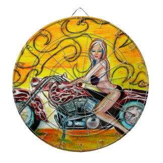Popart Girl op een motorfiets Dartbord