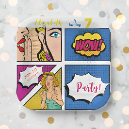 Popart meisje strip verjaardag papieren bordje
