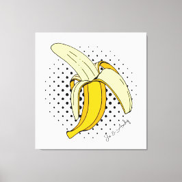 Popart Peeling Banaan Fruit op Halftone Stippen Canvas Afdruk