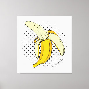 Popart Peeling Banaan Fruit op Halftone Stippen Canvas Afdruk