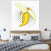Popart Peeling Banaan Fruit op Halftone Stippen Canvas Afdruk (Insitu (Slaapkamer))