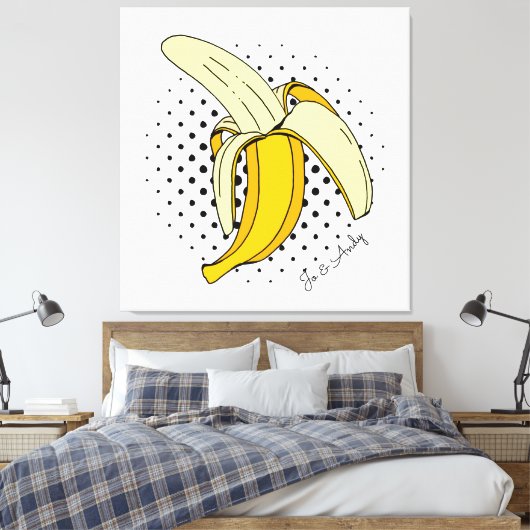 Popart Peeling Banaan Fruit op Halftone Stippen Canvas Afdruk (Insitu (Slaapkamer))