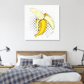 Popart Pellen Banaan Fruit op Halftone Stippen Canvas Afdruk (Insitu (Slaapkamer))