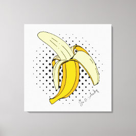 Popart Pellen Banaan Fruit op Halftone Stippen Canvas Afdruk