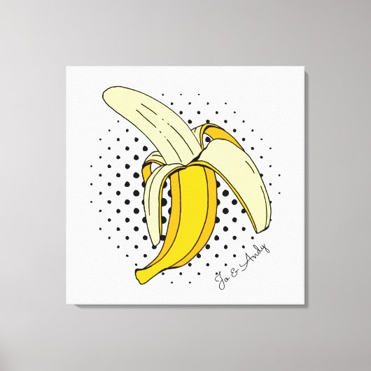 Popart Pellen Banaan Fruit op Halftone Stippen Canvas Afdruk (Voorkant)