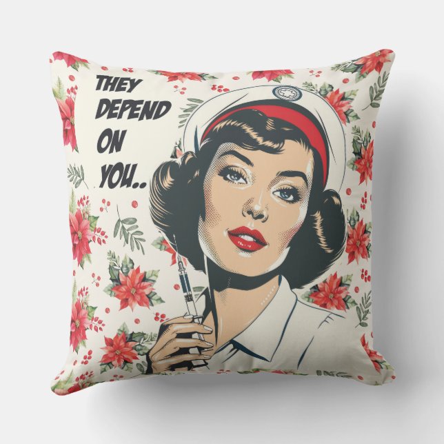 PopArt Poinsettia Pin-Up Nurse Buitenkussen (Achterkant)