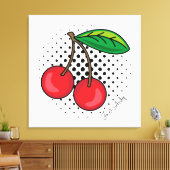 Popart Rode Kersen op Halftone Stippen Canvasprint Canvas Afdruk (Insitu (Woonkamer))
