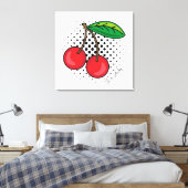 Popart Rode Kersen op Halftone Stippen Canvasprint Canvas Afdruk (Insitu (Slaapkamer))