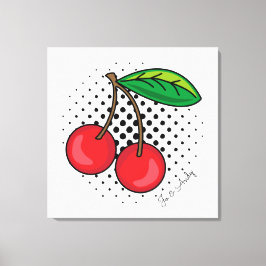 Popart Rode Kersen op Halftone Stippen Canvasprint Canvas Afdruk