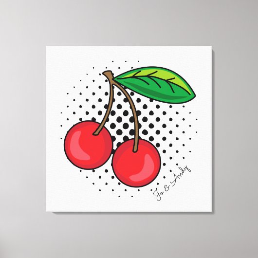 Popart Rode Kersen op Halftone Stippen Canvasprint Canvas Afdruk (Voorkant)