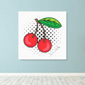 Popart Rode Kersen op Halftone Stippen Canvasprint Canvas Afdruk (Insitu (Houten vloer))