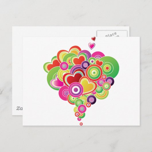 PopArt roze en groene harten Briefkaart (Voorkant / Achterkant)