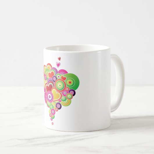 PopArt roze en groene harten Koffiemok (Voorkant rechts)