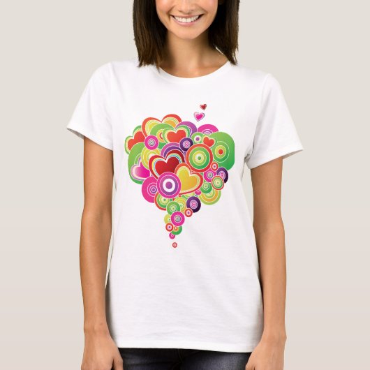 PopArt roze en groene harten T-shirt (Voorkant)