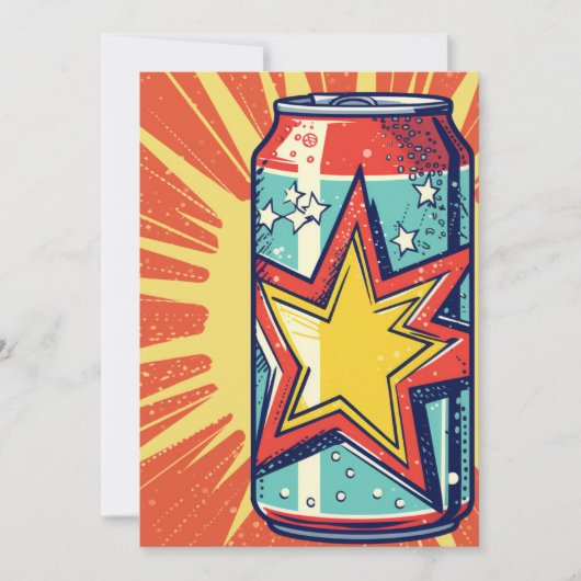 Popart stijl blikje frisdrank, prikdrank, kaart (Voorkant)