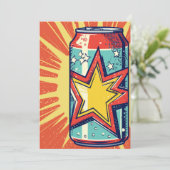 Popart stijl blikje frisdrank, prikdrank, kaart (Staand voorkant)