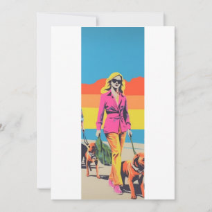 Popart stijl cadeau, strand hond wandelen kaart
