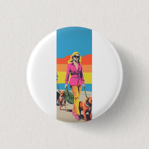 Popart stijl cadeau, strand hond wandelen ronde button 3,2 cm