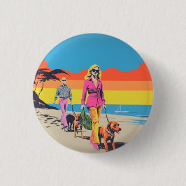 Popart stijl speld, knoop badge, strand hondenwand ronde button 3,2 cm