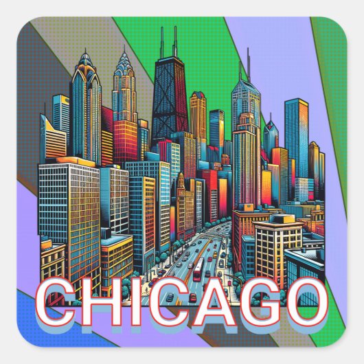 Popart stripboekstijl Chicago Illinois Vierkante Sticker (Voorkant)