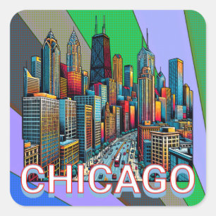 Popart stripboekstijl Chicago Illinois Vierkante Sticker