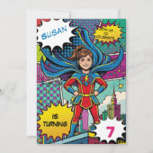 Popart stripheld superheldin verjaardag kaart (Voorkant)