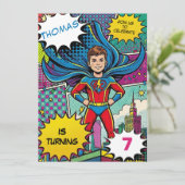 Popart stripheld superjongen verjaardag kaart (Staand voorkant)