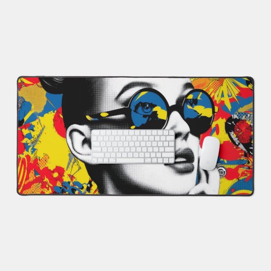 Popart vrouw met zonnebril bureaumat (Keyboard & Muis)