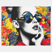 Popart vrouw met zonnebril fleece deken (Voorkant (Horizontaal))