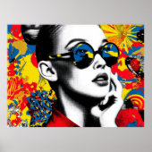 Popart vrouw met zonnebril poster (Voorkant)