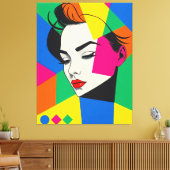 Popart Vrouw Portret geometrische vormen Canvas Afdruk (Insitu (Woonkamer))