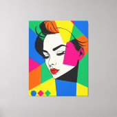 Popart Vrouw Portret geometrische vormen Canvas Afdruk (Voorkant)