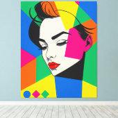 Popart Vrouw Portret geometrische vormen Canvas Afdruk (Insitu (Houten vloer))
