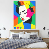 Popart Vrouw Portret geometrische vormen Canvas Afdruk (Insitu (Slaapkamer))