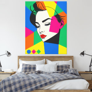 Popart Vrouwelijk Portret Geometrische Vormen Canvas Afdruk