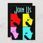 PopArt Wine Tasting Silhouette 4 Stappen Uitnodigi Kaart (Voorkant / Achterkant)